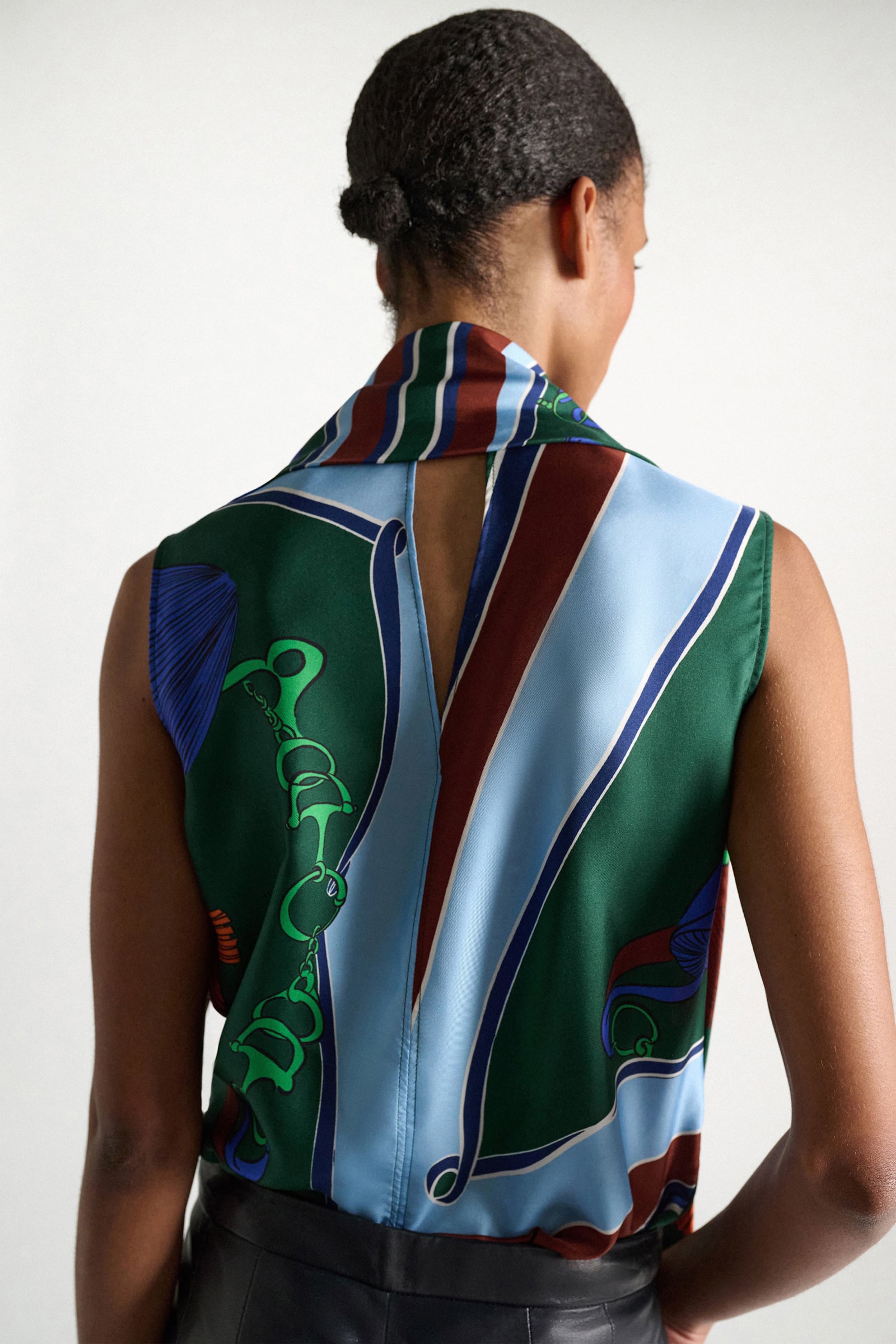 Dorothee Schumacher Sleeveless printed silk twill blouse colorful ribbon scarf