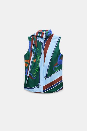 Dorothee Schumacher Sleeveless printed silk twill blouse colorful ribbon scarf