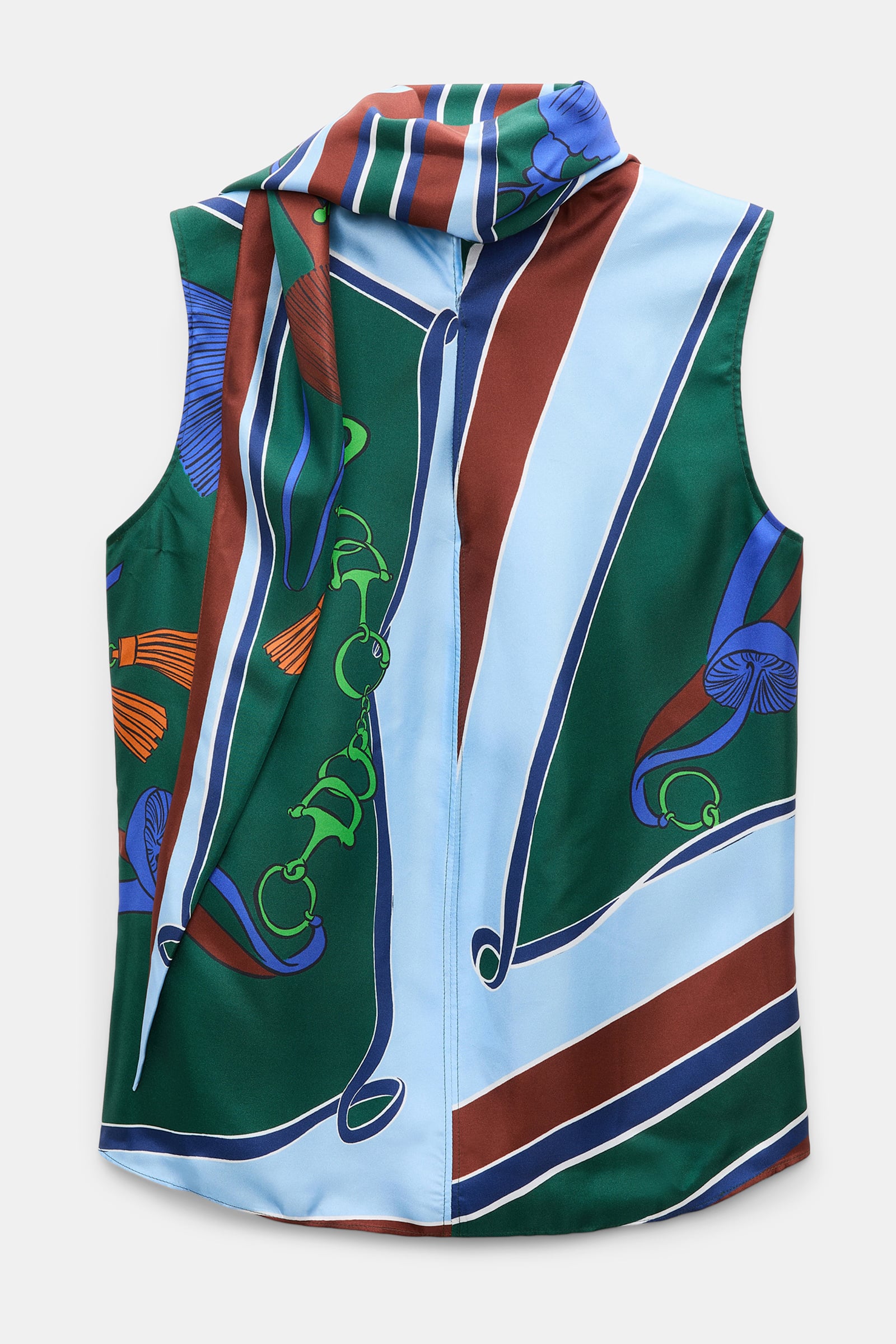 Dorothee Schumacher Sleeveless printed silk twill blouse colorful ribbon scarf