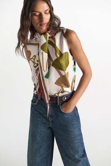 Dorothee Schumacher Top aus Seidentwill Brown Ribbon scarf