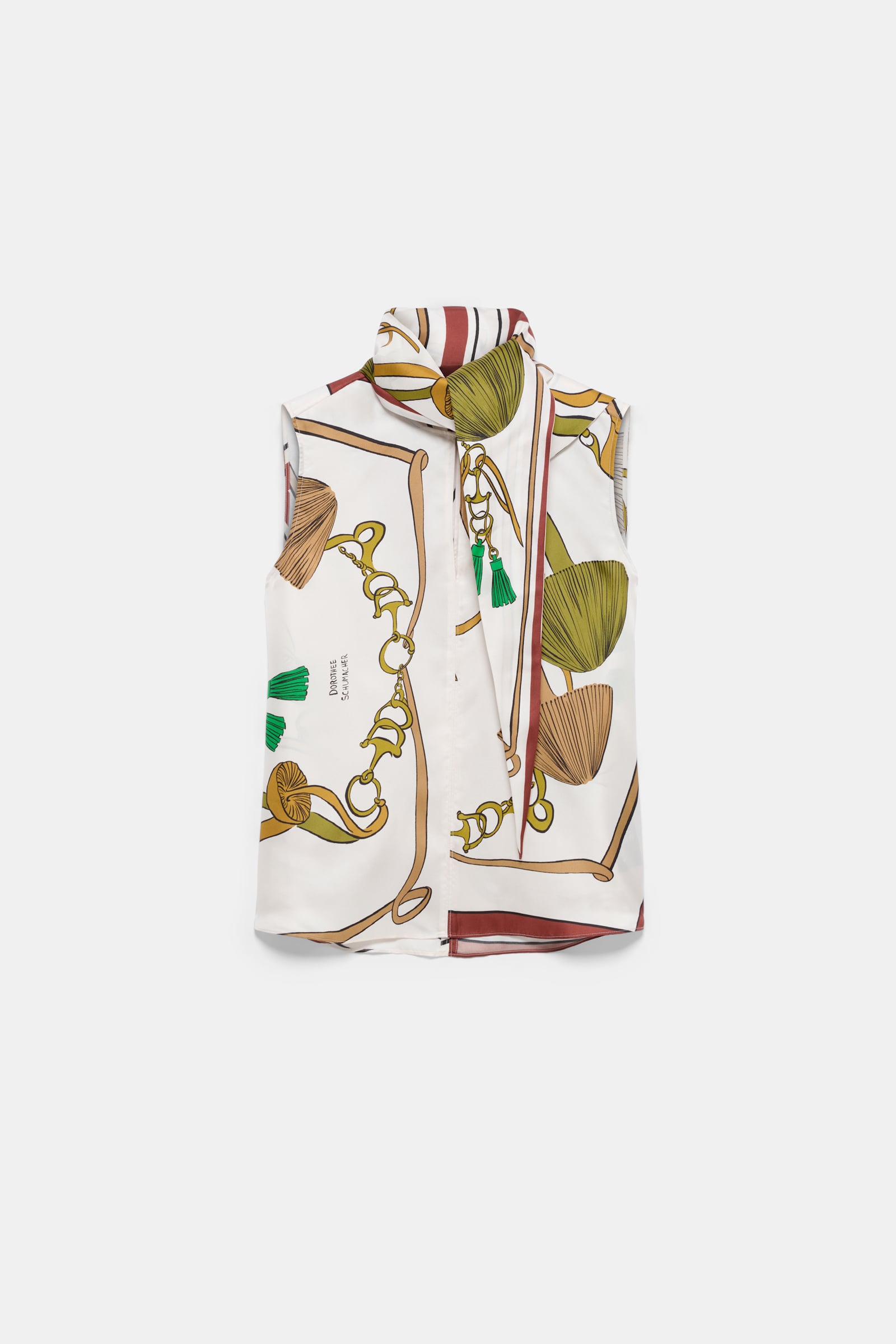 Dorothee Schumacher Sleeveless printed silk twill blouse Brown Ribbon scarf