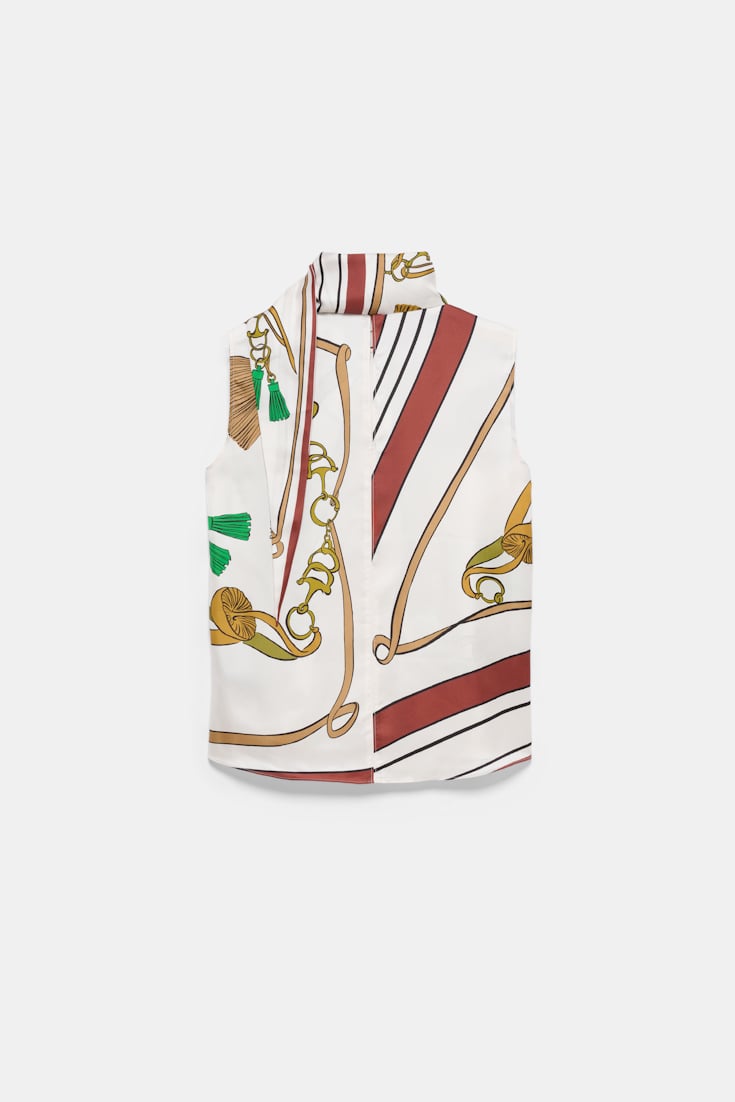 Dorothee Schumacher Sleeveless printed silk twill blouse Brown Ribbon scarf