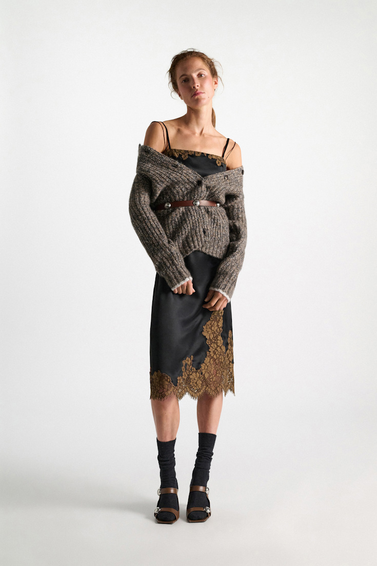 Dorothee Schumacher Technical satin lingerie dress with lace black