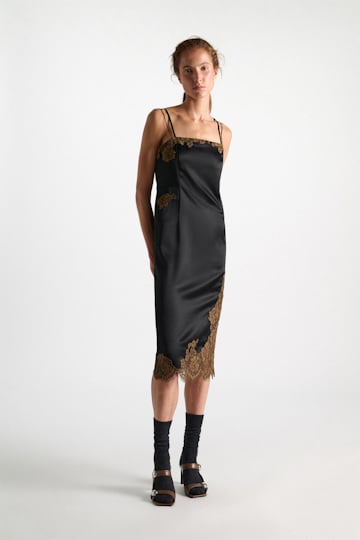 Dorothee Schumacher Technical satin lingerie dress with lace black