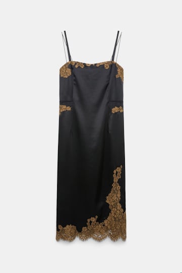 Dorothee Schumacher Technical satin lingerie dress with lace black