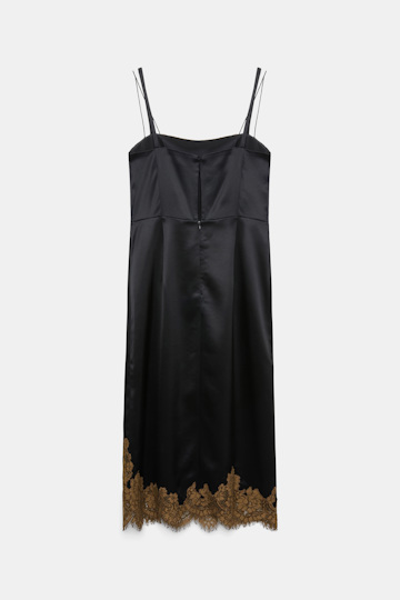 Dorothee Schumacher Technical satin lingerie dress with lace black