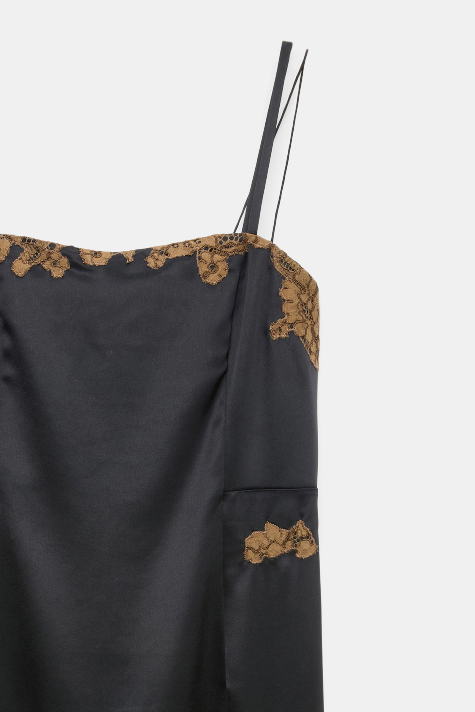 Dorothee Schumacher Technical satin lingerie dress with lace black