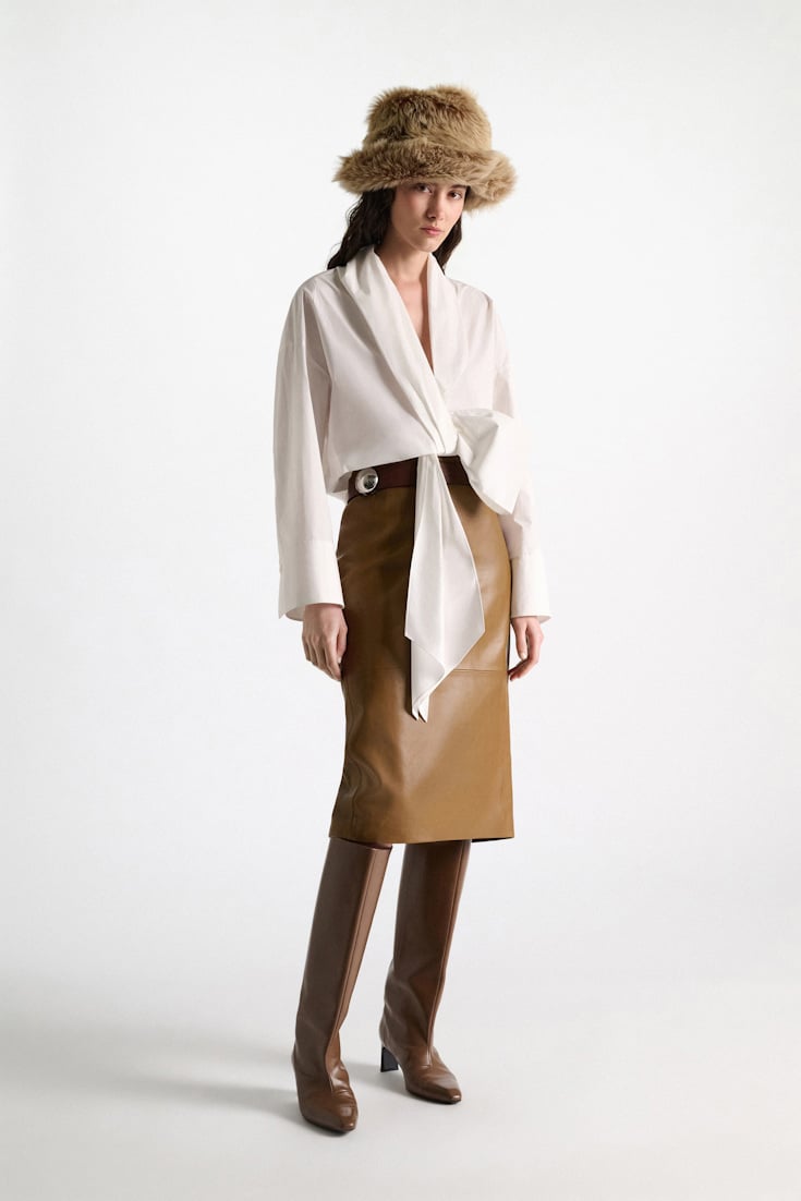 Dorothee Schumacher Oversized draped blouse in stretch cotton poplin pure white