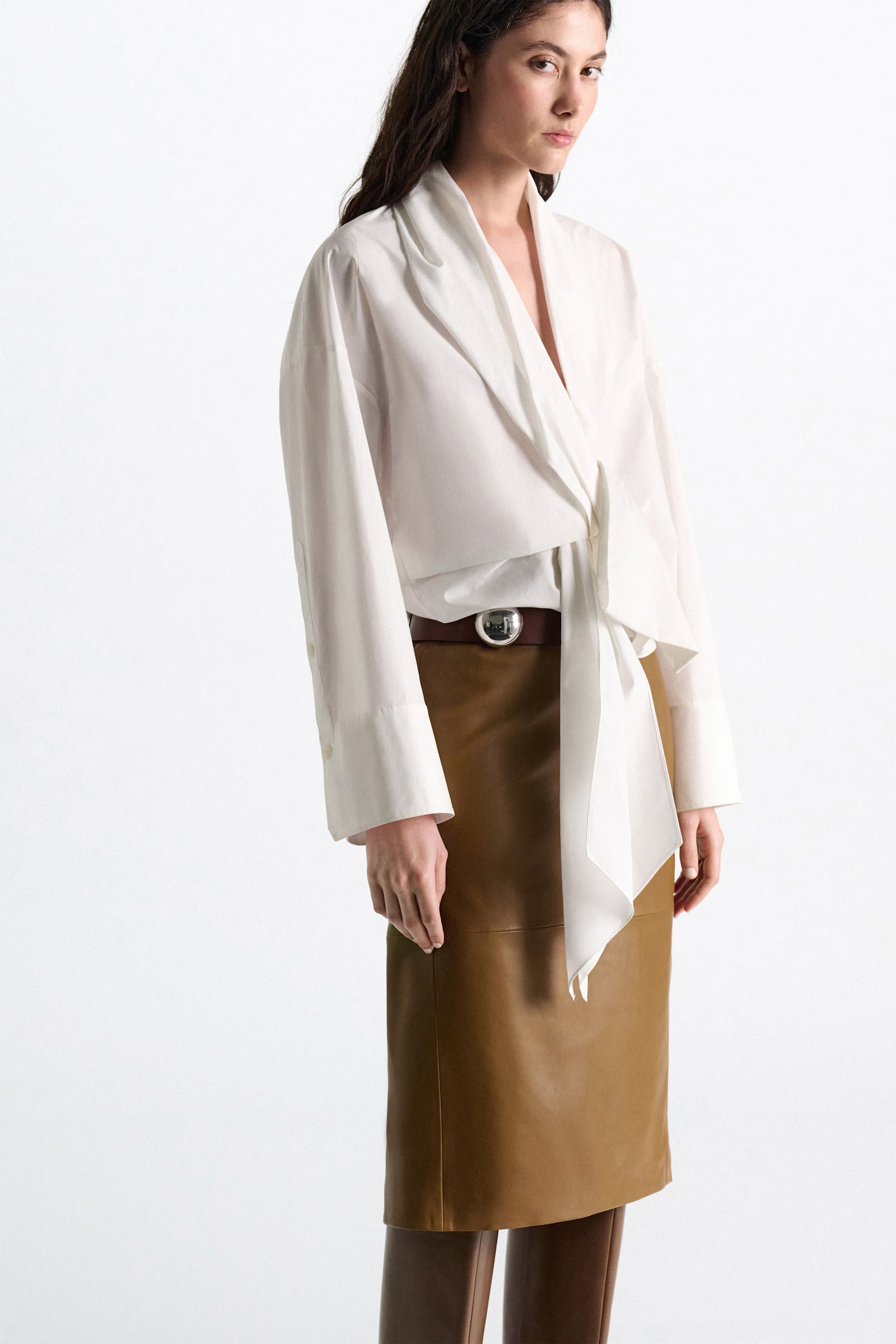 Dorothee Schumacher Oversized draped blouse in stretch cotton poplin pure white