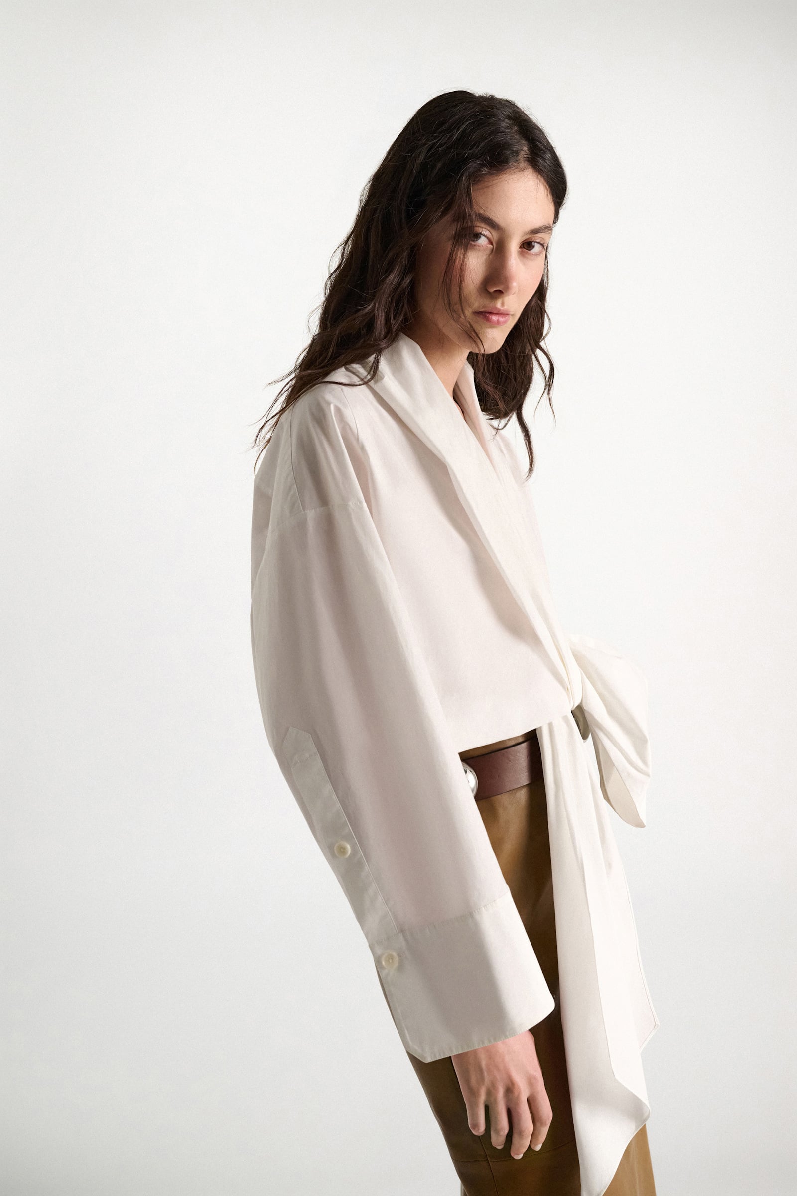 Dorothee Schumacher Oversized draped blouse in stretch cotton poplin pure white