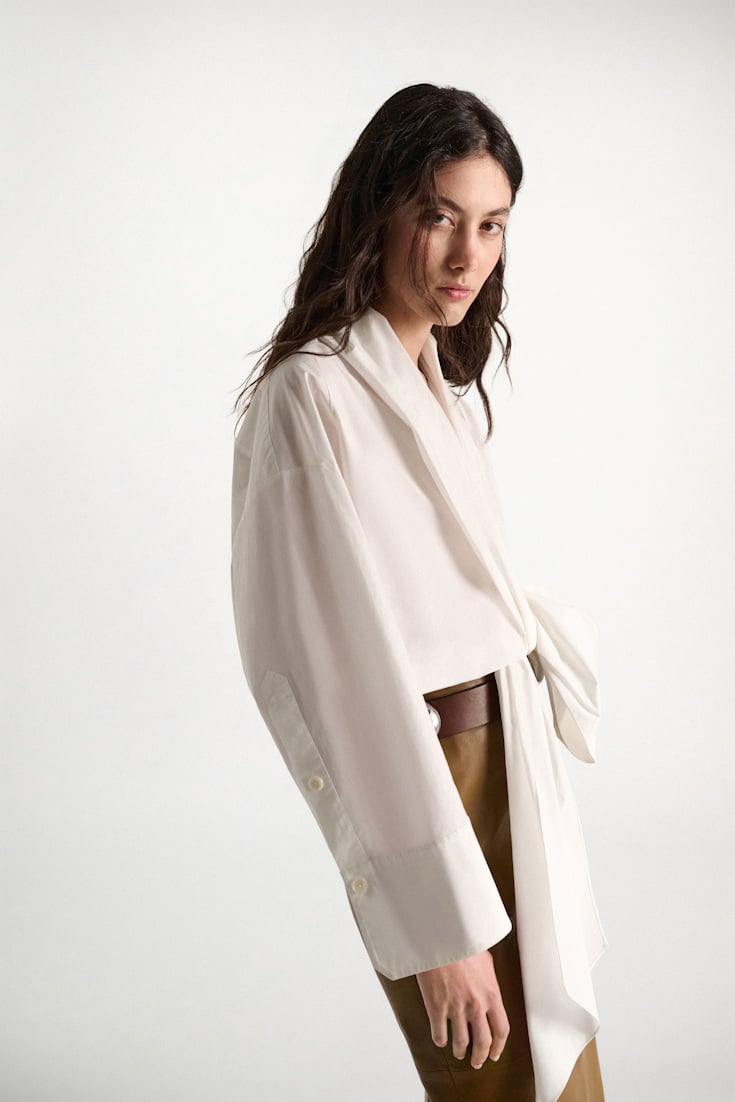 Dorothee Schumacher Oversized draped blouse in stretch cotton poplin pure white