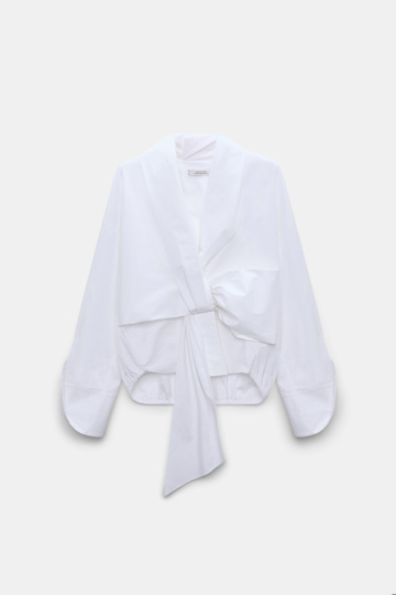 Dorothee Schumacher Oversized draped blouse in stretch cotton poplin pure white