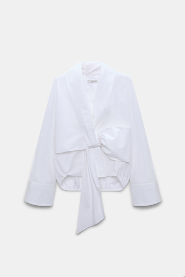 Dorothee Schumacher Oversized draped blouse in stretch cotton poplin pure white