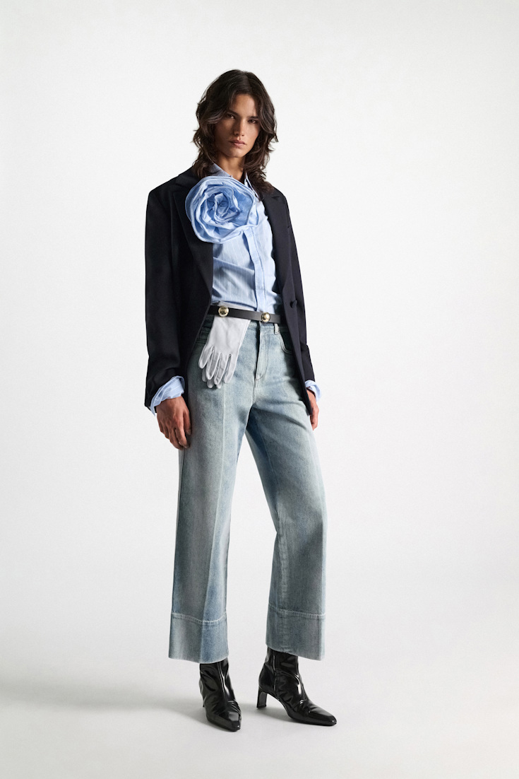 Dorothee Schumacher Slim cotton poplin shirt with XL rose madeira stripe