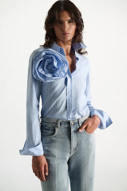 Dorothee Schumacher Slim cotton poplin shirt with XL rose madeira stripe