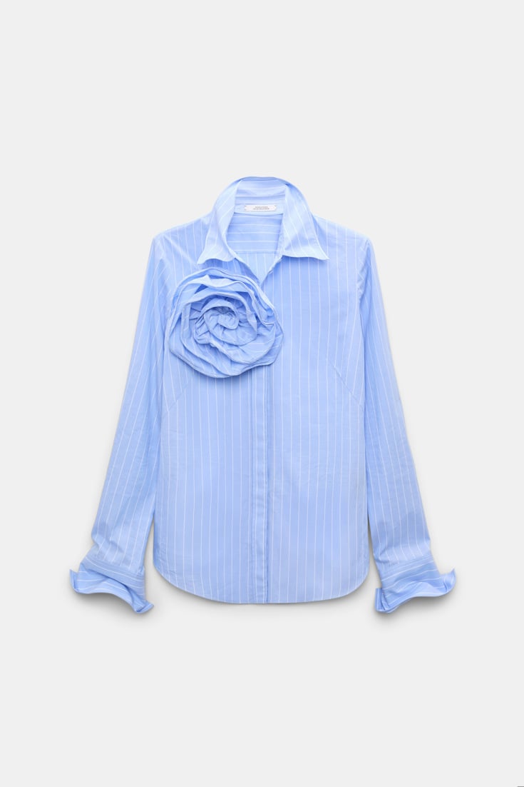 Dorothee Schumacher Slim cotton poplin shirt with XL rose madeira stripe