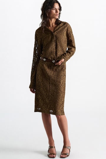 Dorothee Schumacher Hemdblusenkleid aus Guipurespitze porcini