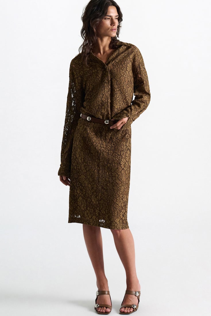 Dorothee Schumacher Hemdblusenkleid aus Guipurespitze porcini