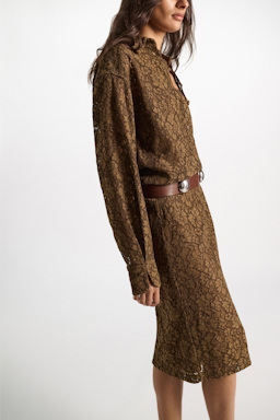 Dorothee Schumacher Hemdblusenkleid aus Guipurespitze porcini