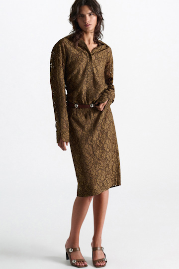 Dorothee Schumacher Hemdblusenkleid aus Guipurespitze porcini