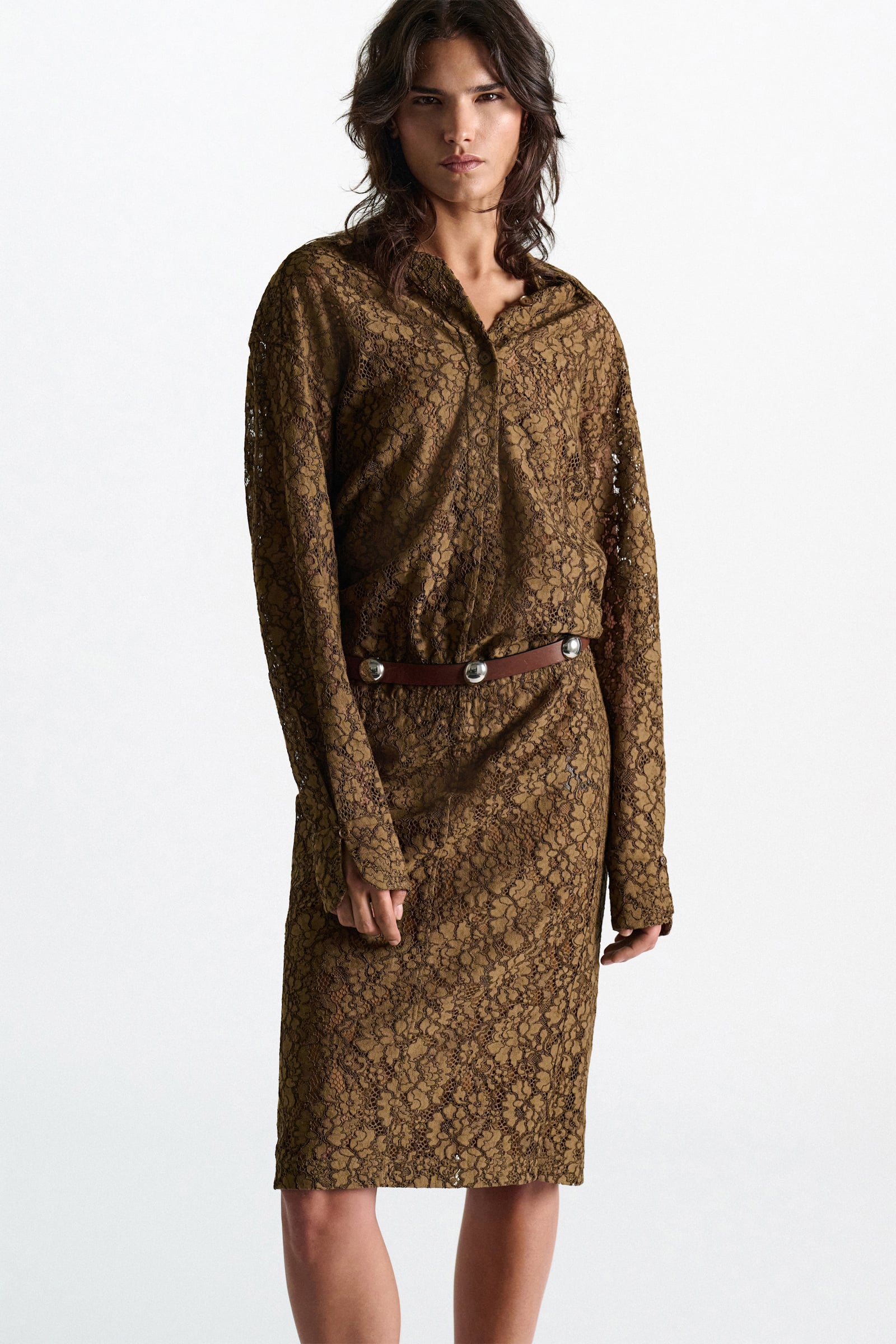Dorothee Schumacher Hemdblusenkleid aus Guipurespitze porcini