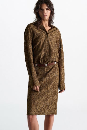 Dorothee Schumacher Hemdblusenkleid aus Guipurespitze porcini