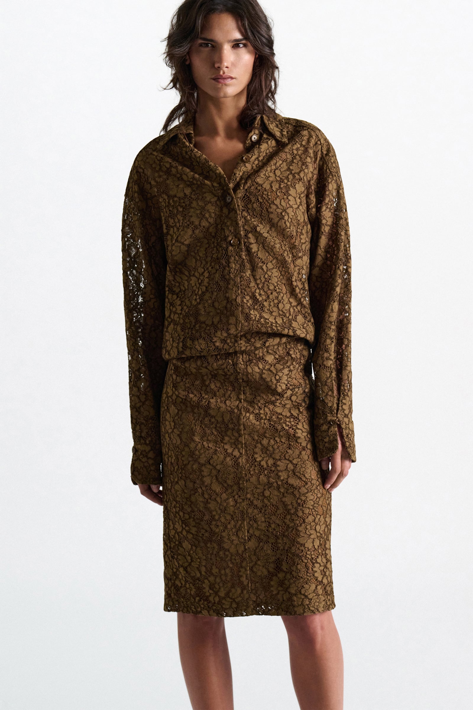 Dorothee Schumacher Hemdblusenkleid aus Guipurespitze porcini