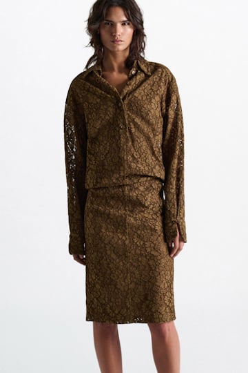 Dorothee Schumacher Hemdblusenkleid aus Guipurespitze porcini