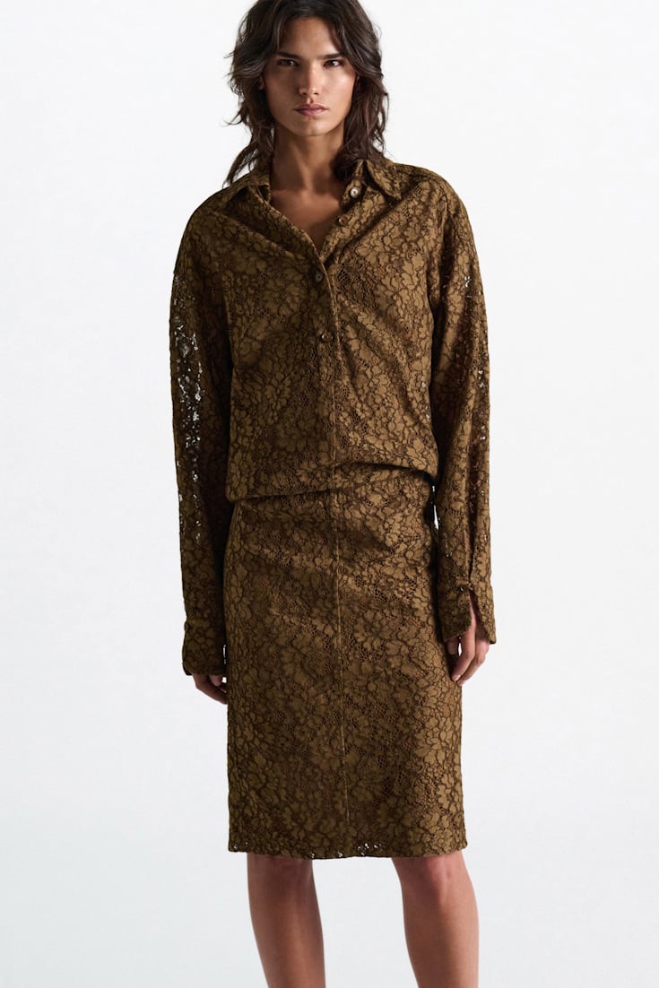 Dorothee Schumacher Hemdblusenkleid aus Guipurespitze porcini