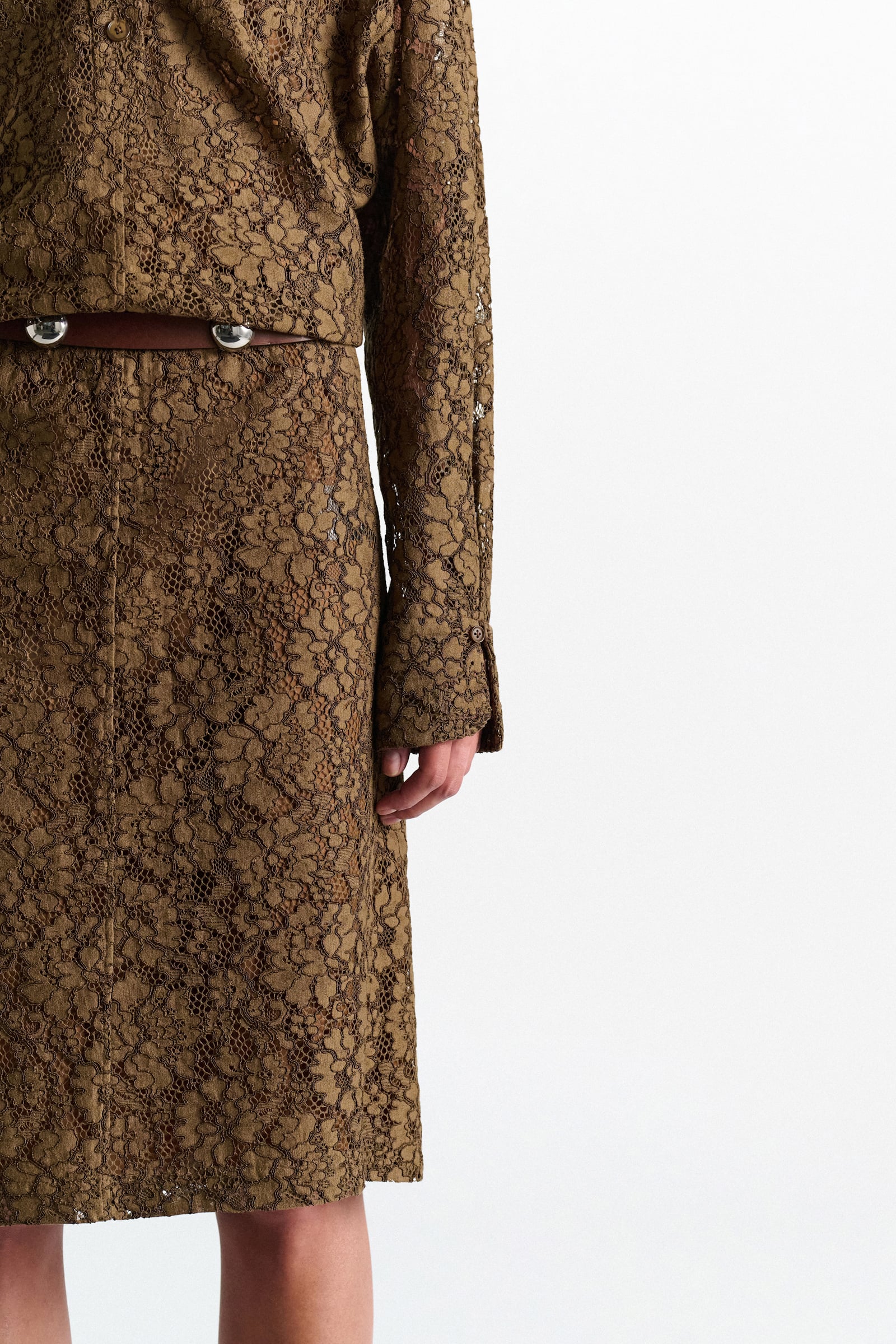Dorothee Schumacher Hemdblusenkleid aus Guipurespitze porcini