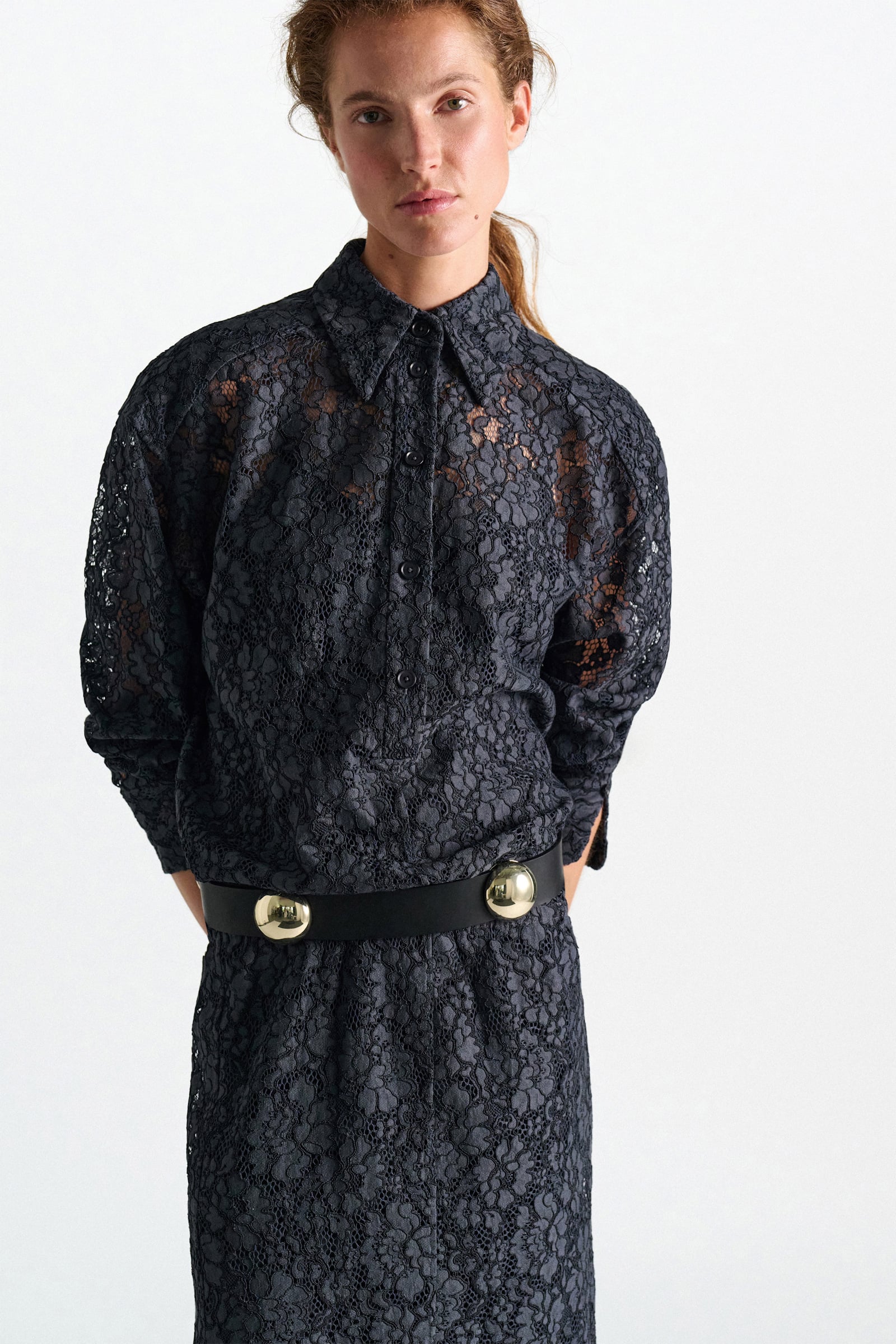Dorothee Schumacher Guipure lace shirtdress smoked pearl