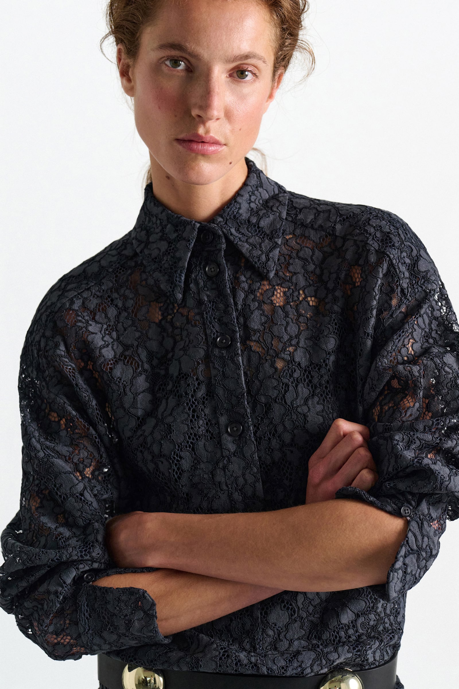 Dorothee Schumacher Guipure lace shirtdress smoked pearl