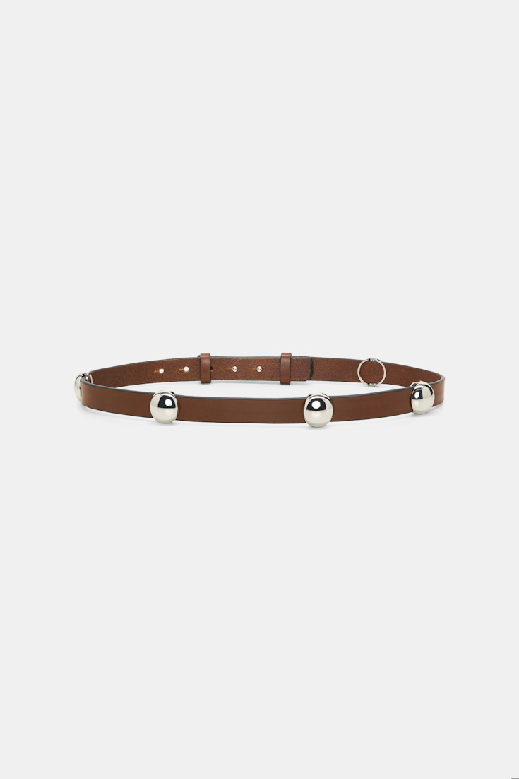 Dorothee Schumacher Thin leather belt with moveable studs cinnamon