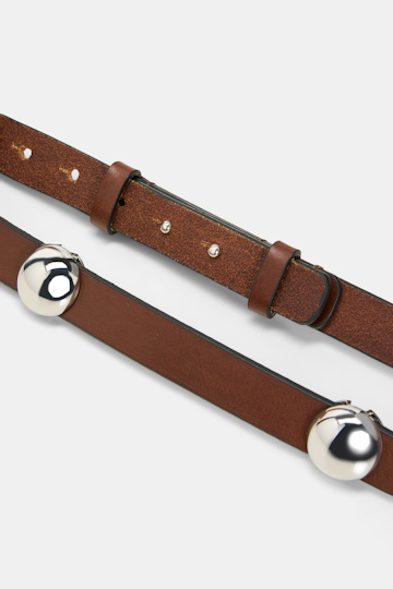 Dorothee Schumacher Thin leather belt with moveable studs cinnamon