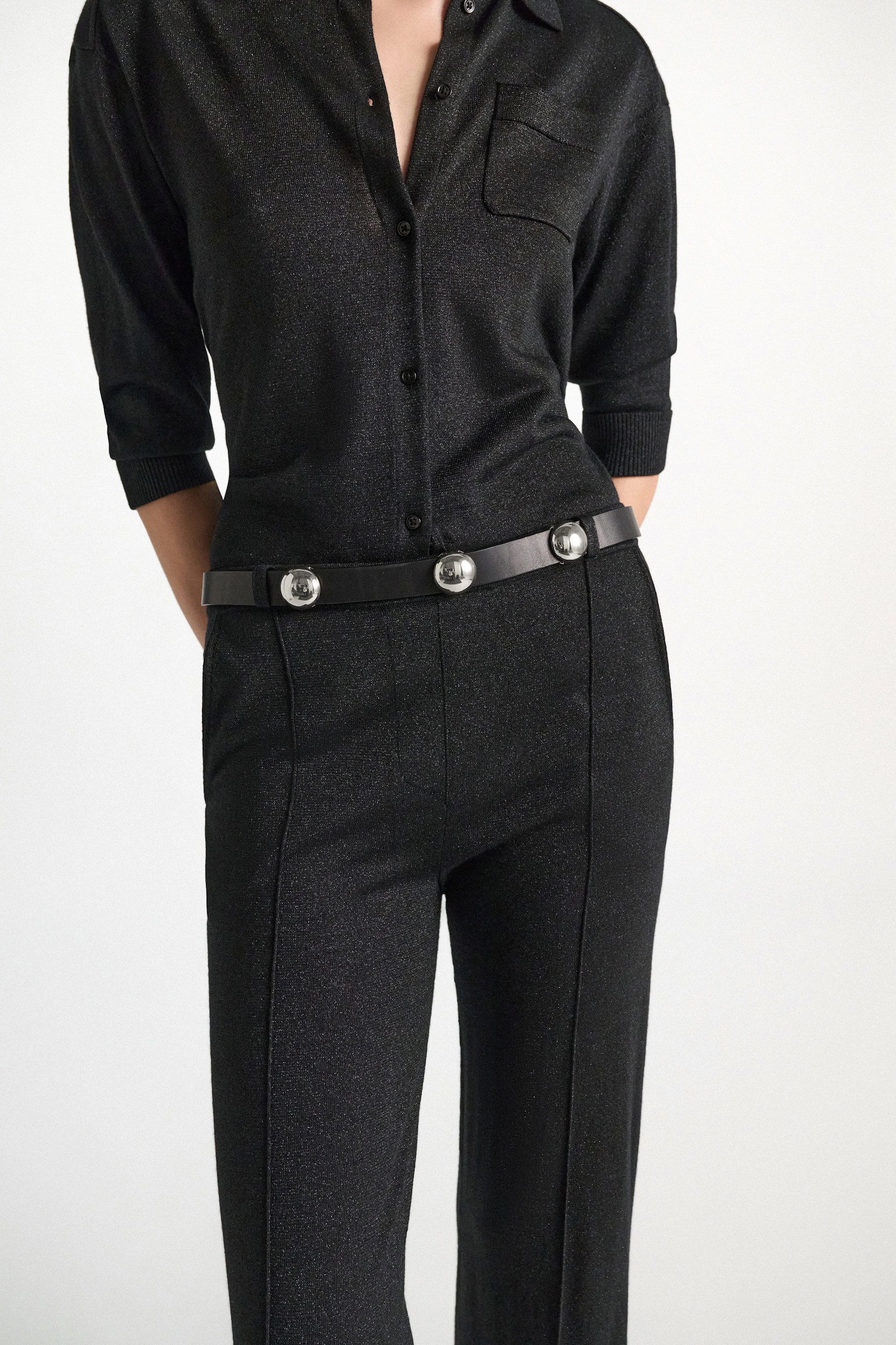 Dorothee Schumacher Thin leather belt with moveable studs 998 Model Detail View
