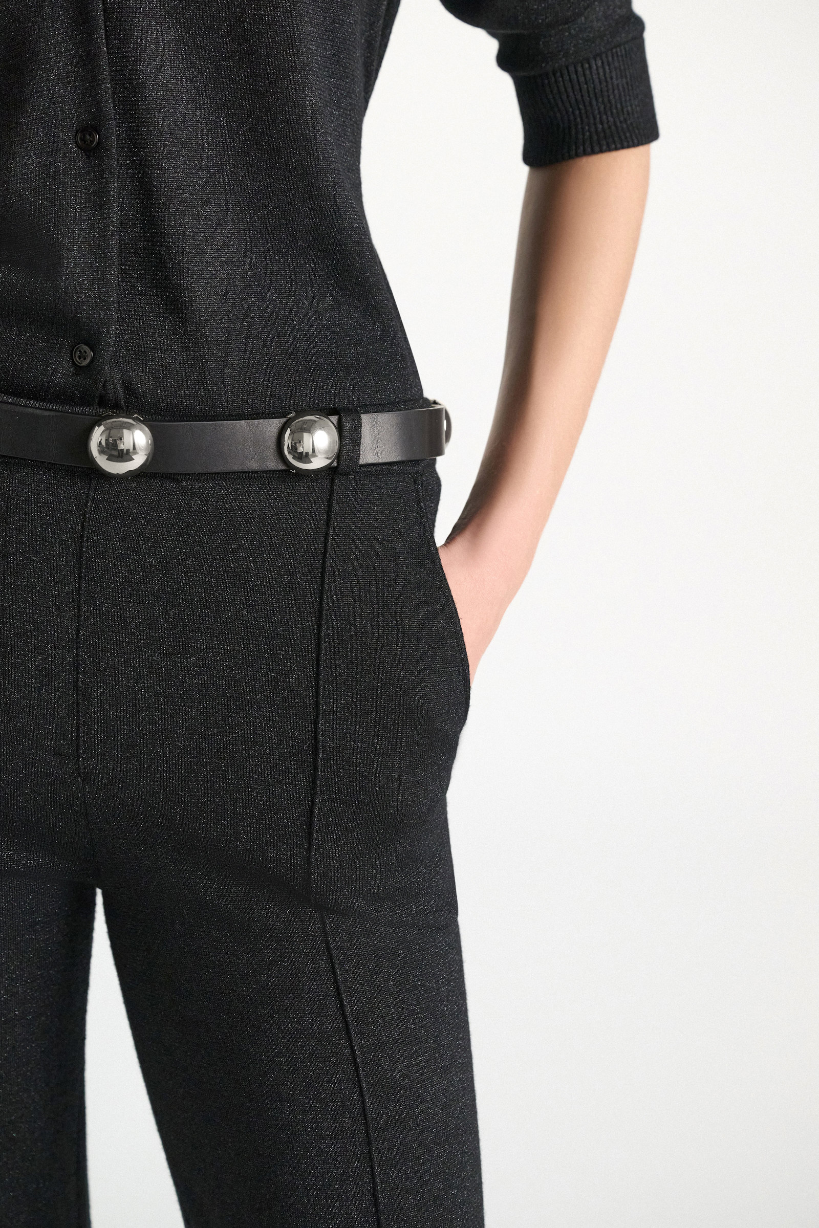 Dorothee Schumacher Thin leather belt with moveable studs 998 Model Detail View