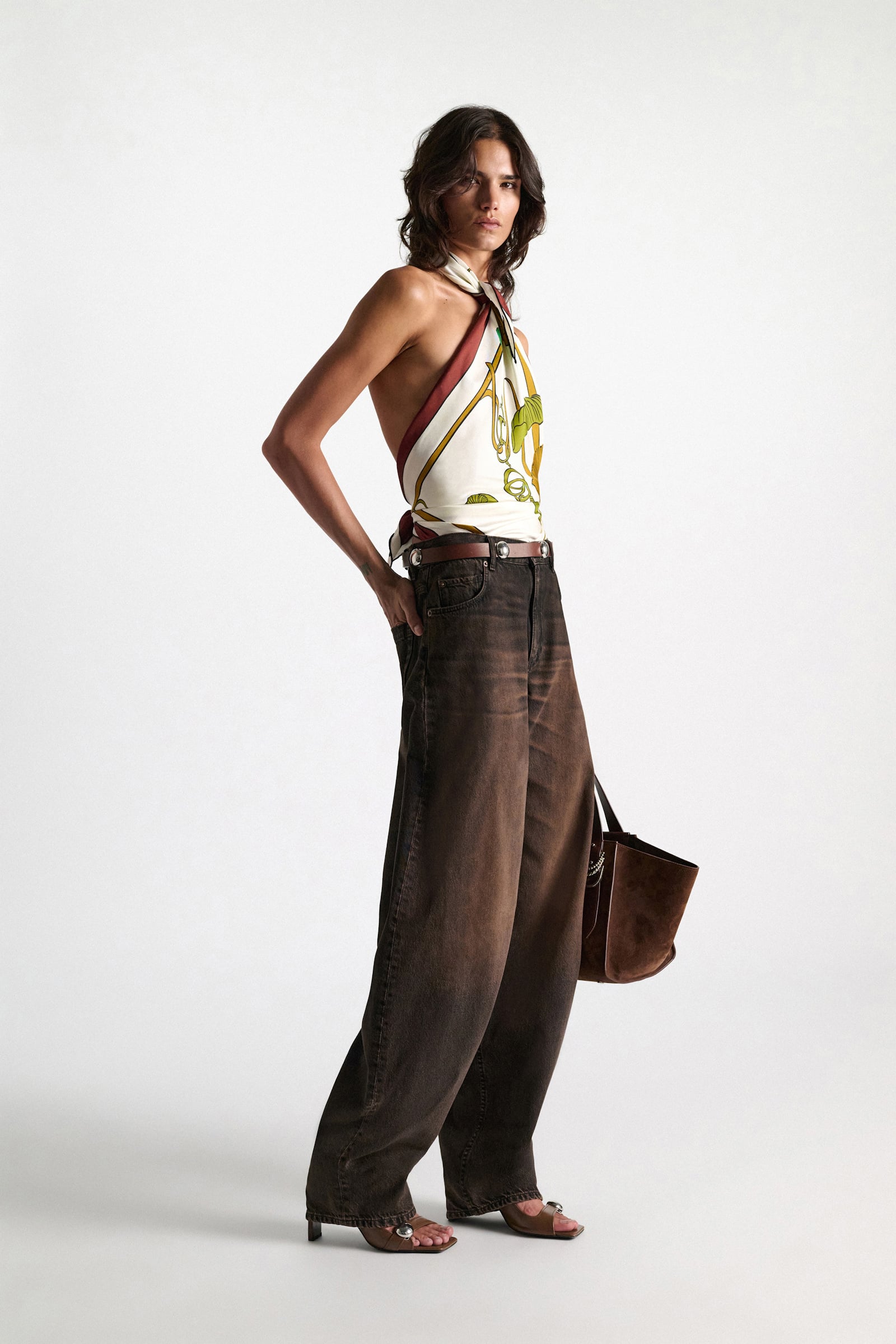 Dorothee Schumacher Printed silk twill scarf Brown Ribbon scarf