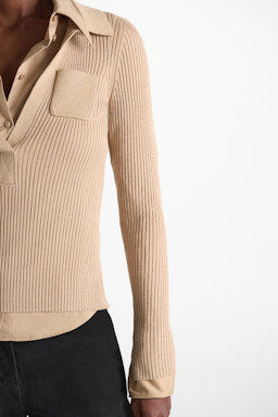 Dorothee Schumacher Pullover mit Polokragen aus einem Merino-Lurex-Mix almond