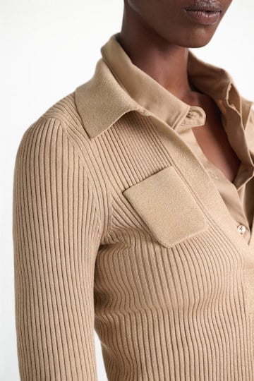 Dorothee Schumacher Ribbed Lurex-Merino pullover almond Model Detail View
