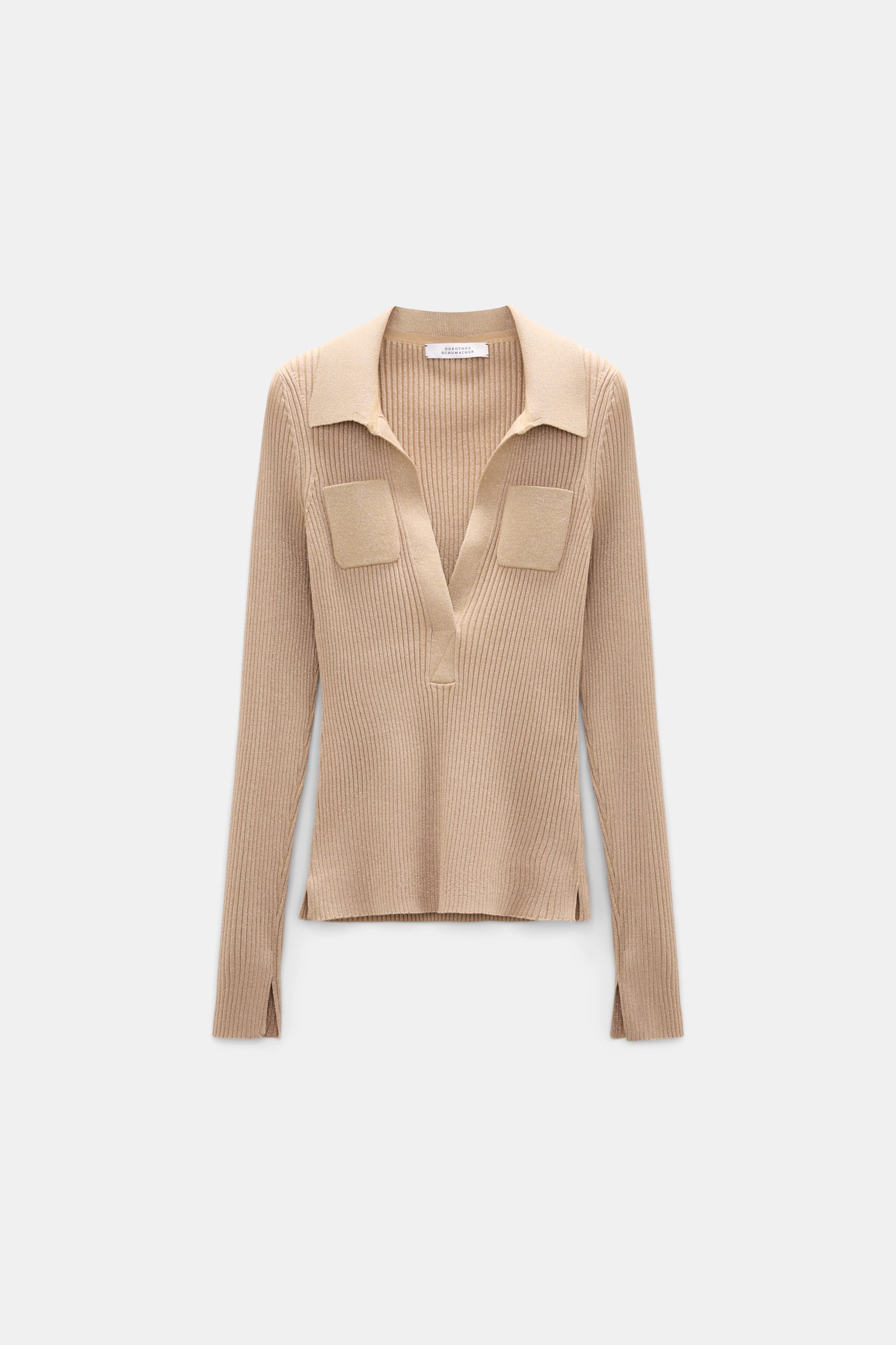 Dorothee Schumacher Pullover mit Polokragen aus einem Merino-Lurex-Mix almond Product Front View