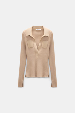 Dorothee Schumacher Pullover mit Polokragen aus einem Merino-Lurex-Mix almond