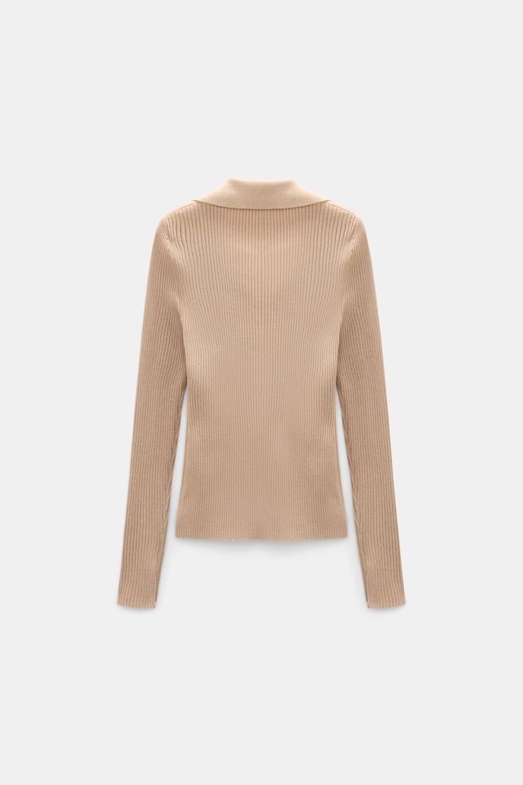 Dorothee Schumacher Pullover mit Polokragen aus einem Merino-Lurex-Mix almond Product Detail View