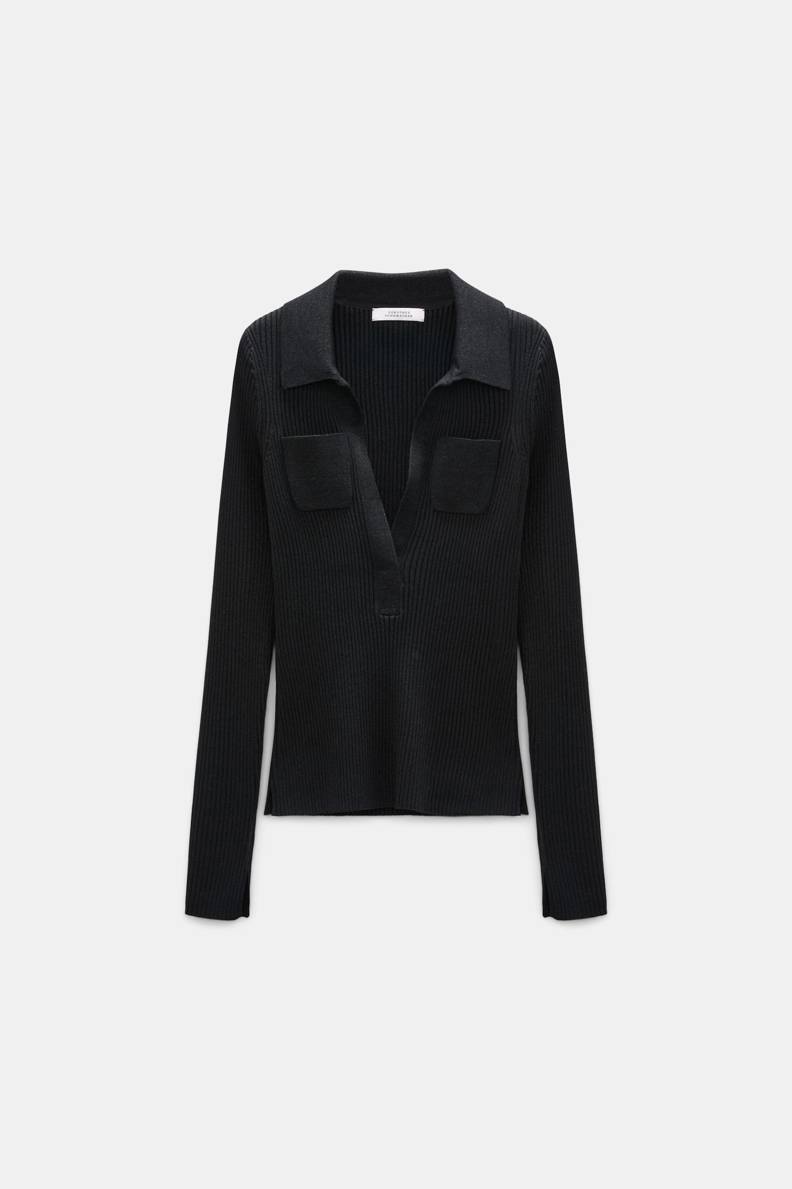 Dorothee Schumacher Pullover mit Polokragen aus einem Merino-Lurex-Mix vinyl black Product Front View