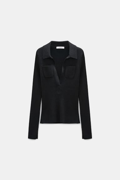 Dorothee Schumacher Pullover mit Polokragen aus einem Merino-Lurex-Mix vinyl black
