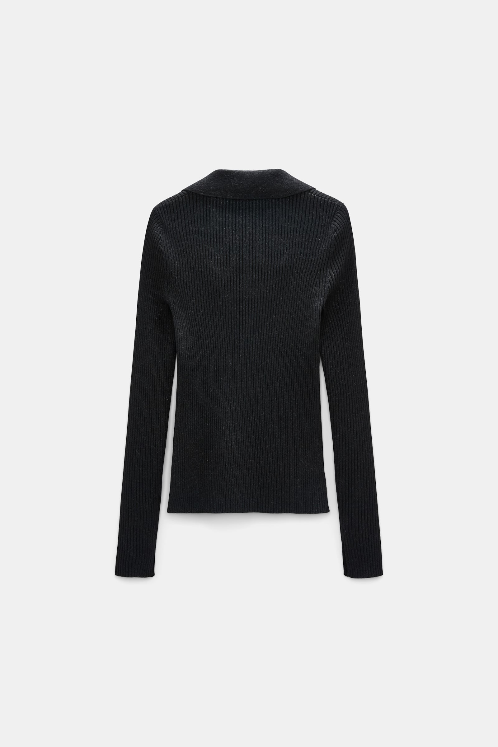 Dorothee Schumacher Pullover mit Polokragen aus einem Merino-Lurex-Mix vinyl black Product Detail View
