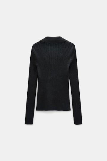 Dorothee Schumacher Pullover mit Polokragen aus einem Merino-Lurex-Mix vinyl black Product Detail View