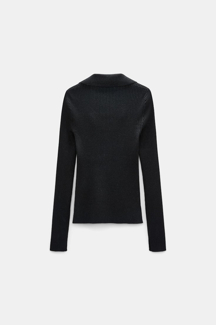 Dorothee Schumacher Pullover mit Polokragen aus einem Merino-Lurex-Mix vinyl black Product Detail View
