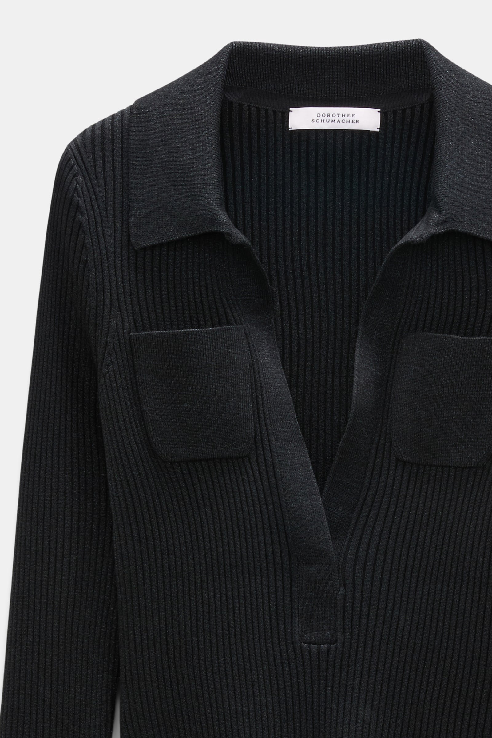 Dorothee Schumacher Pullover mit Polokragen aus einem Merino-Lurex-Mix vinyl black Product Detail View