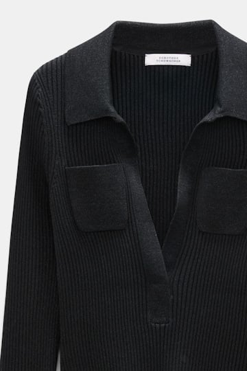 Dorothee Schumacher Pullover mit Polokragen aus einem Merino-Lurex-Mix vinyl black Product Detail View
