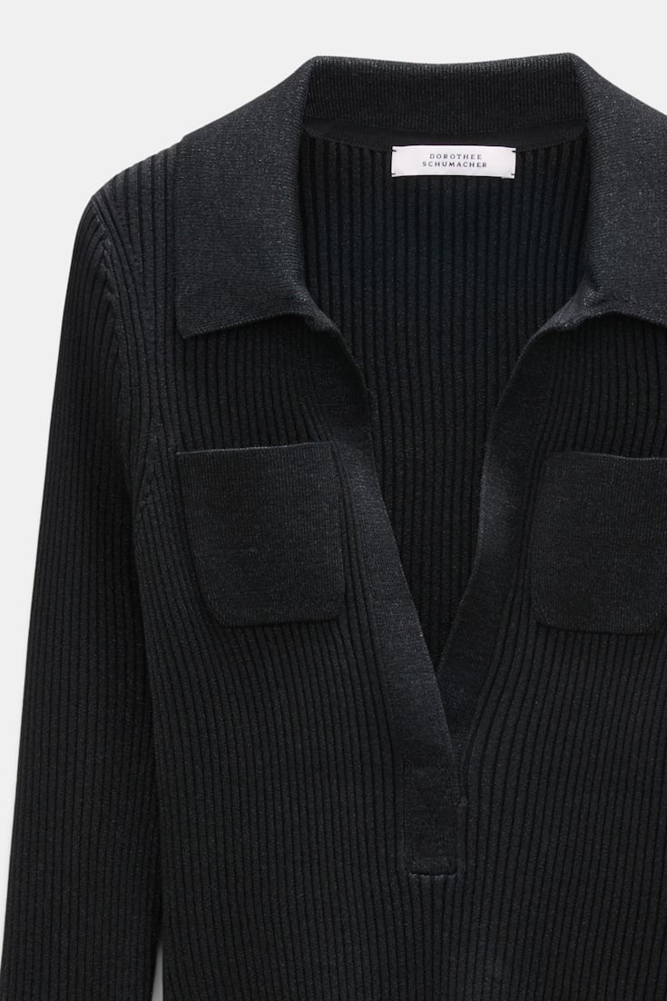 Dorothee Schumacher Pullover mit Polokragen aus einem Merino-Lurex-Mix vinyl black Product Detail View